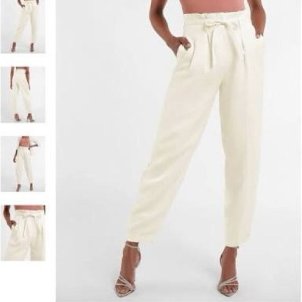 2 FOR $25Express Cream White Linen Blend High Rise Pleated Pants *missing Belt 8 - Picture 1 of 10